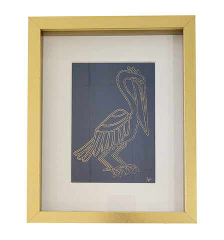 Framed Metallic Gold Pelican on Black 8x10