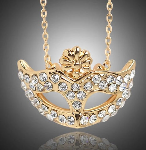 Gold Rhinestone Mask Necklace