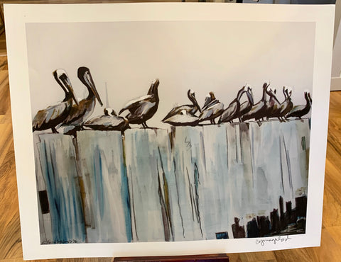 "Pelicans on the Pier" Prints - 318 Art and Garden