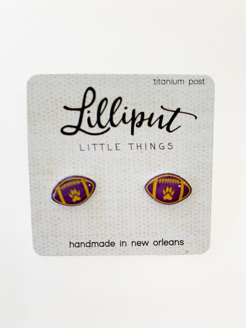 Tiny Purple and Gold Football Earrings
