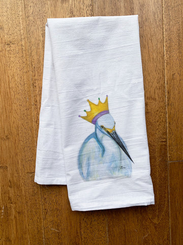 Mardi Gras Egret Tea Towel