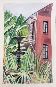 "Fountain at the Hotel Maison de Ville" Original 12 x 18