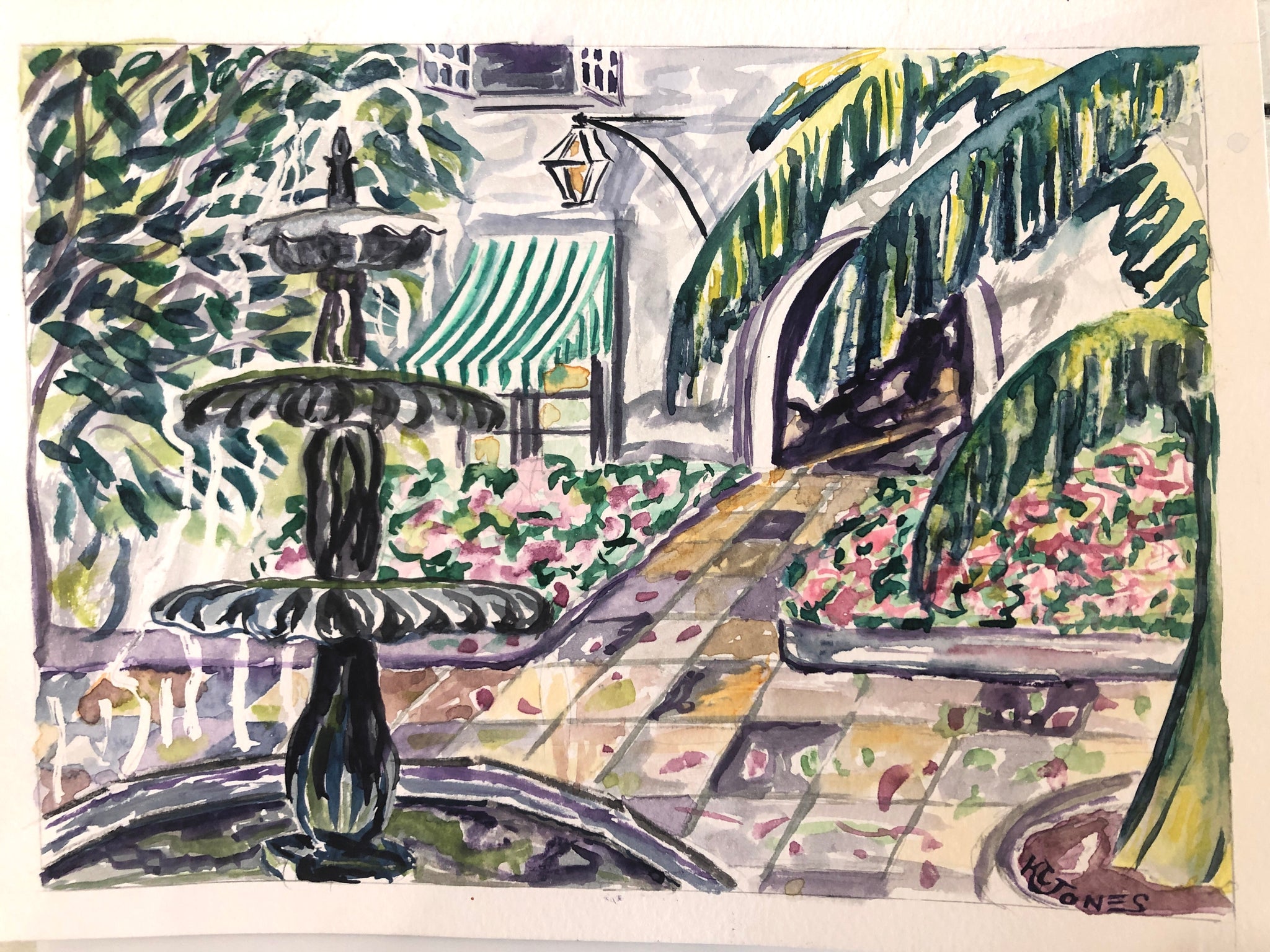 "Bosque House Courtyard" 619 Charters Street Original 9 x 12
