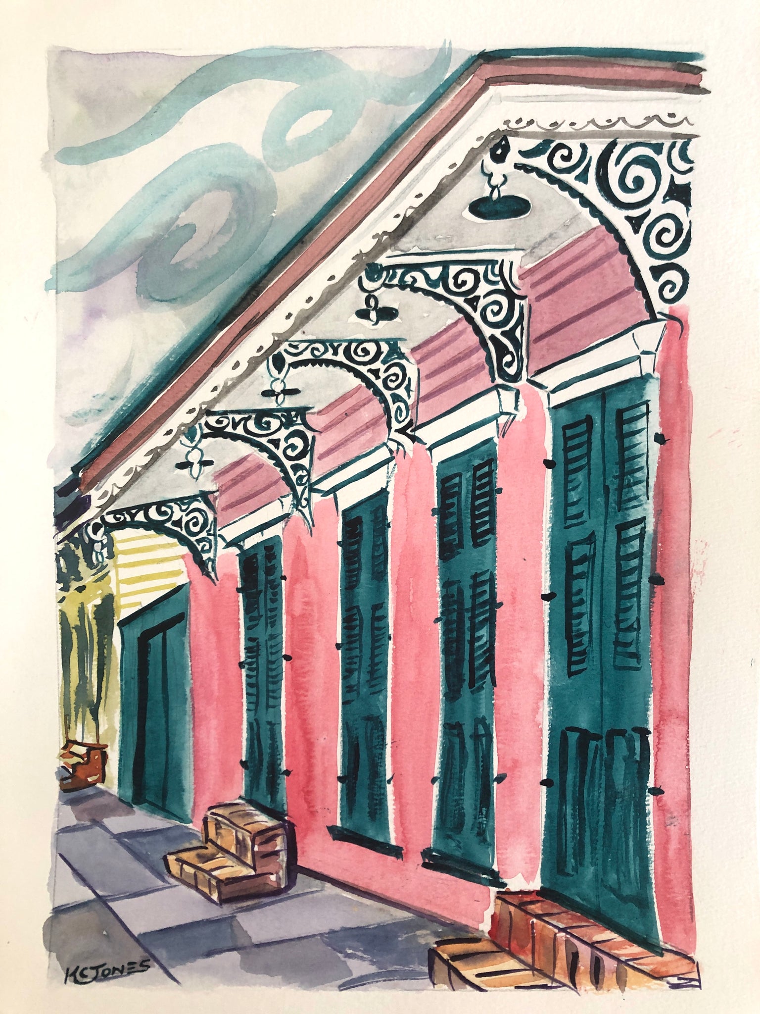 "Pink and Green House" Original 11 x 14