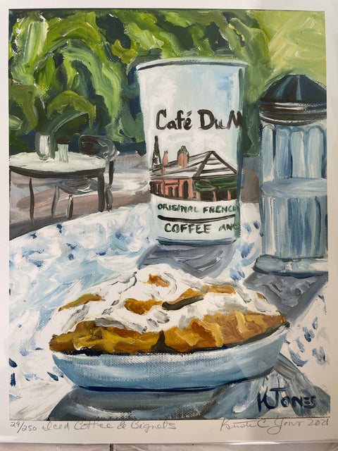 "Iced Coffee & Beignets" Art Print 8x10