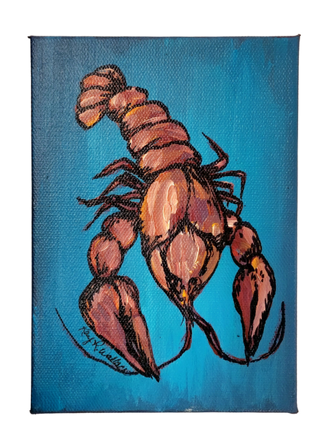 "Crawfish on Blue" Acrylic on Gallery Wrapped Canvas 5x7