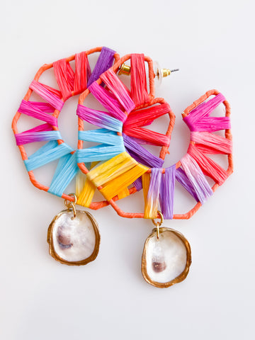 Raffia & Shell Hoop Earrings
