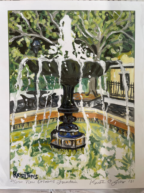 "New Orleans Fountain" Art Print 8x10