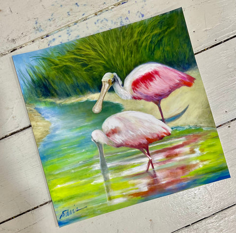 "Roseate Spoonbills Foraging in the Shallows" Giclee Print by Carla Davis