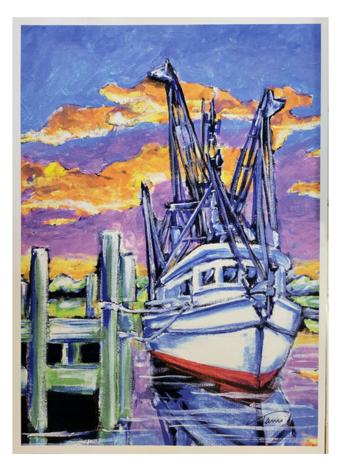 "Shrimp Boat and Sunset" Art Print 18x24