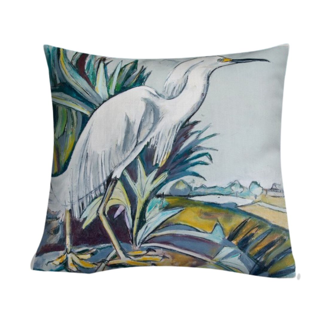"Snowy White Heron" Canvas Print Pillow