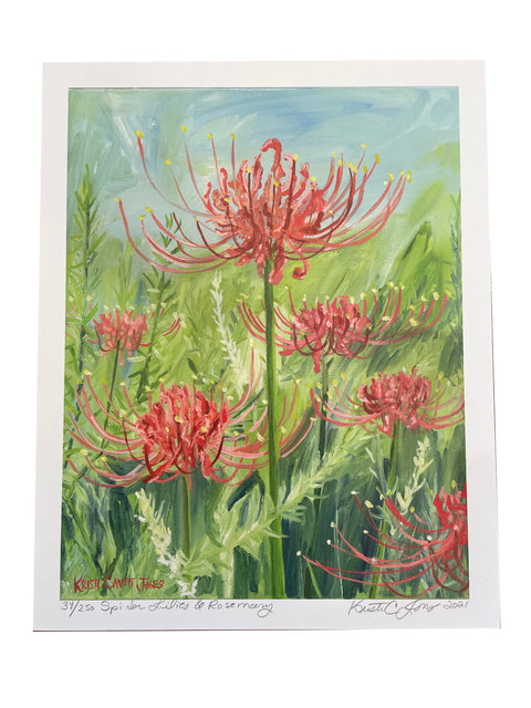 "Spider Lilies & Rosemary" Art Print 8x10