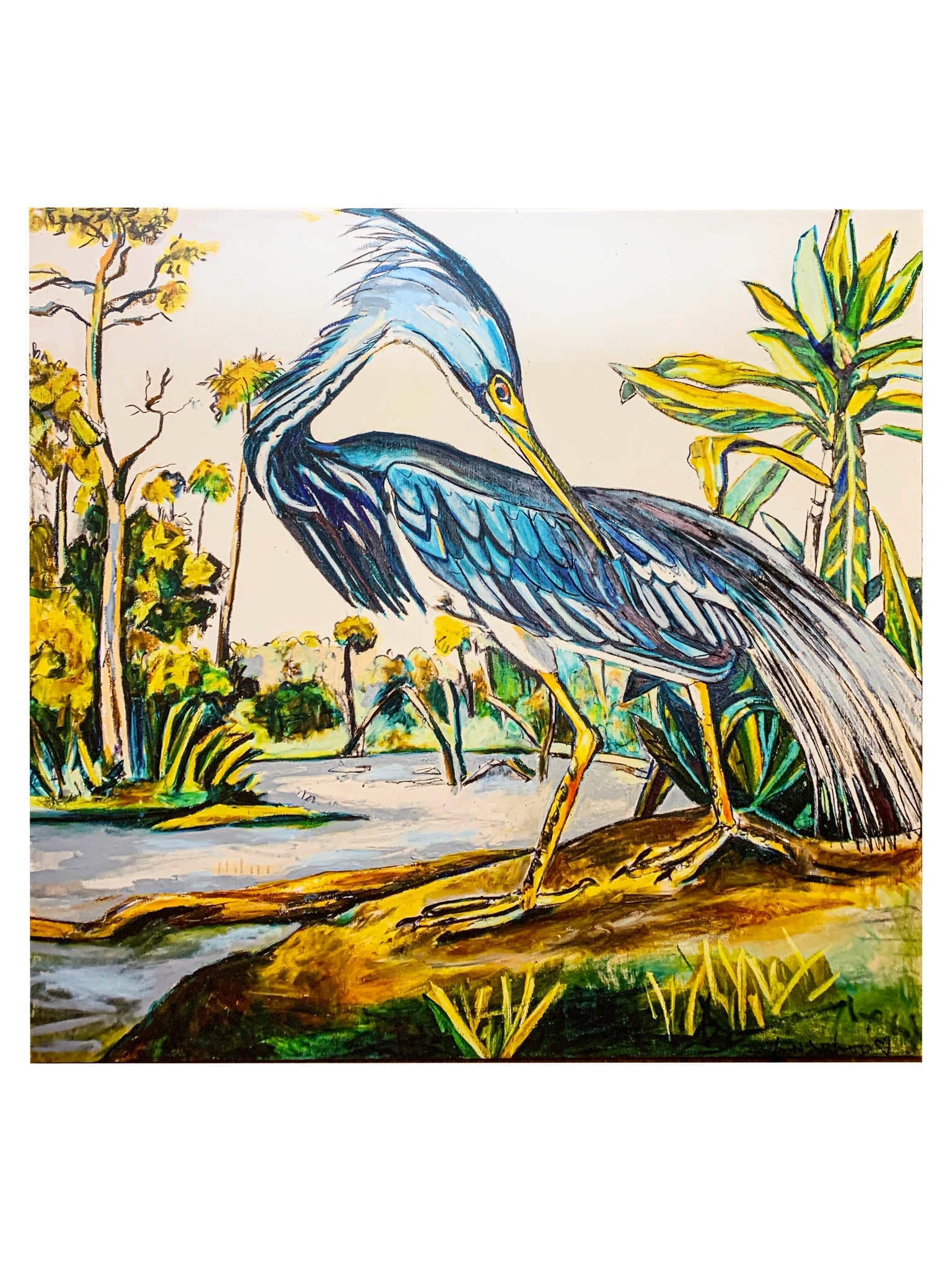 "Square LA Blue Heron" Reproduction 42X42