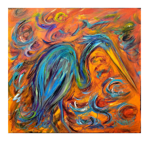 "Egret Swirl" Acrylic on Gallery Wrapped Canvas 20x20