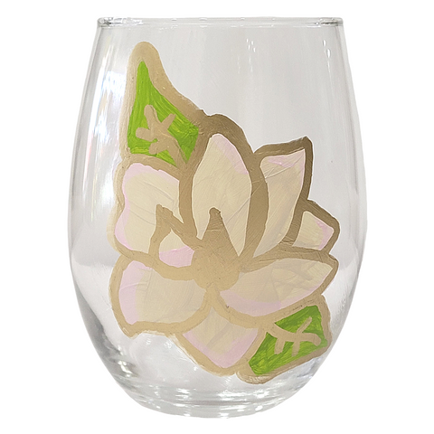Hand-Painted Magnolia Wine Glasses