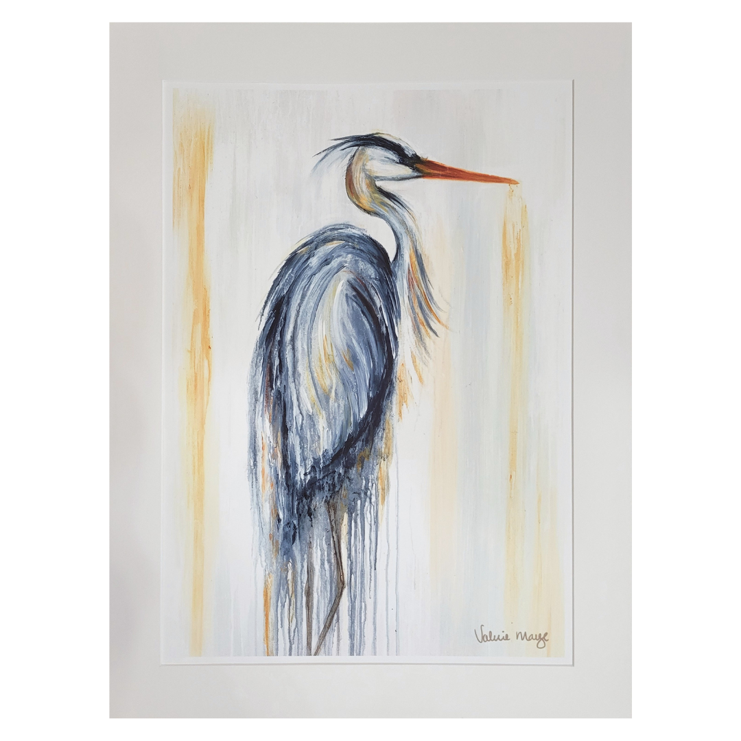 "Watercolor Heron" Matted Fine Art Reproduction