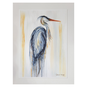 "Watercolor Heron" Matted Fine Art Reproduction