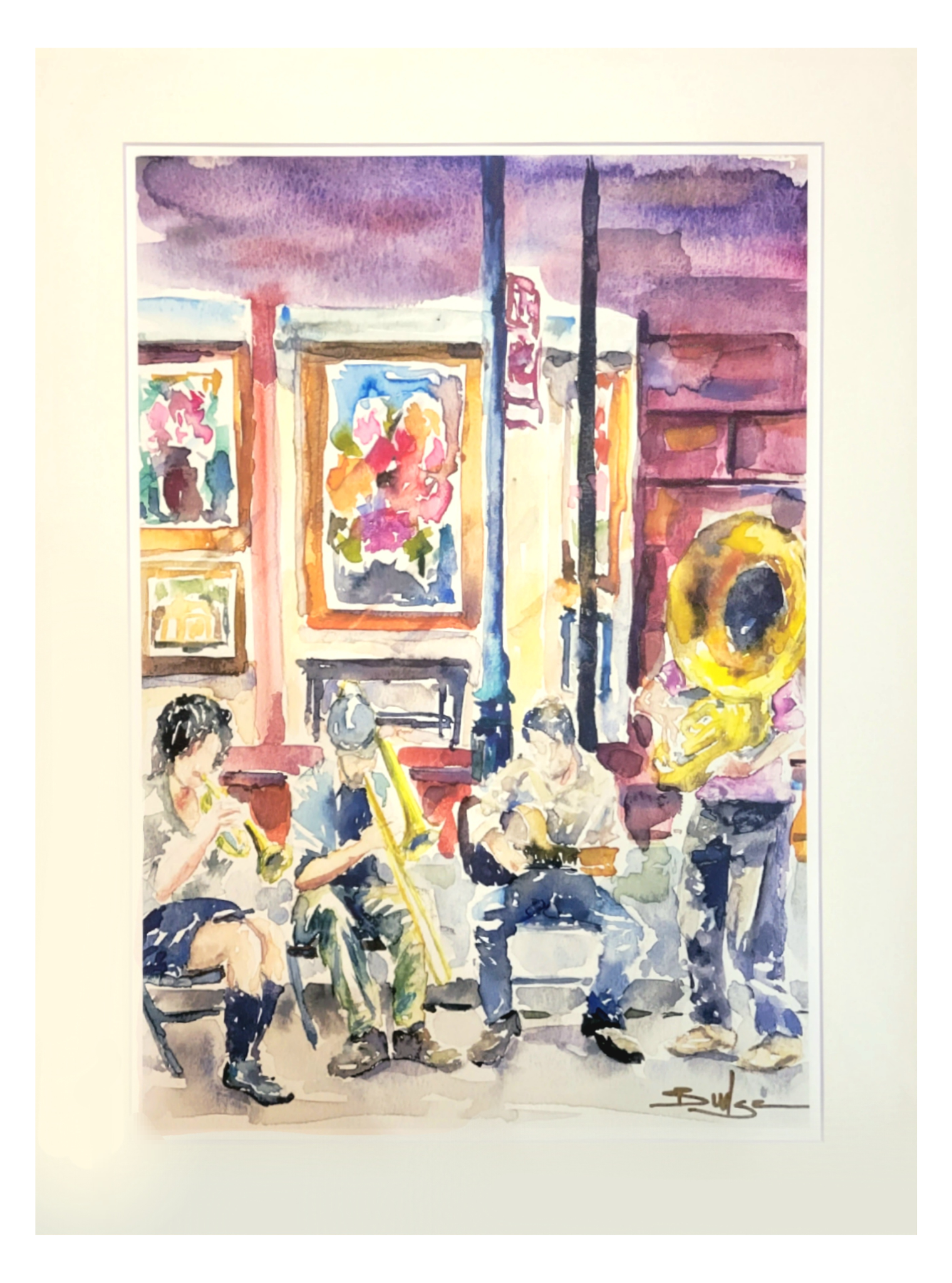 "French Quarter Jazz" Matted Fine Art Reproduction