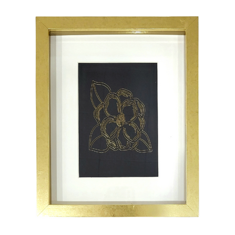Framed Metallic Gold Magnolia on Black 8x10