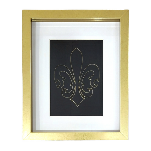 Framed Metallic Gold Fleur de Lis on Black 8x10