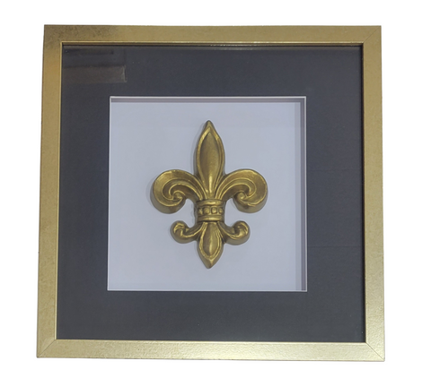 Gold Fleur de Lis Mounted on White 12x12