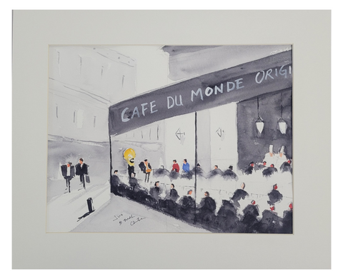 "Cafe du Monde" Matted Watercolor by Jun Chen 14x17
