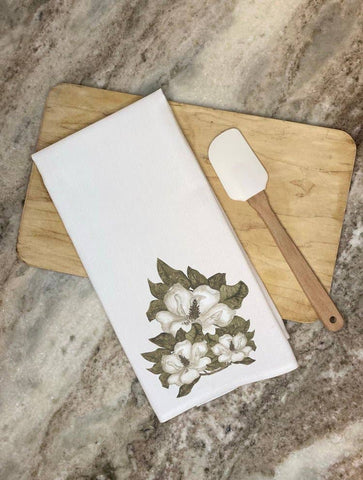 Magnolia Floral Trio Watercolor Tea Towel