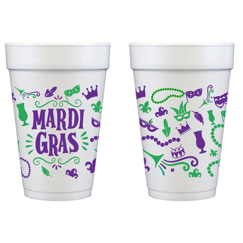 Mardi Gras - Parade Icons Wrap - Styrofoam Cup (10 ct bag)
