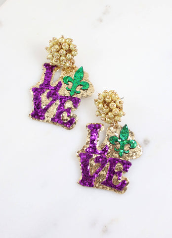 Mardi Gras Love Earring