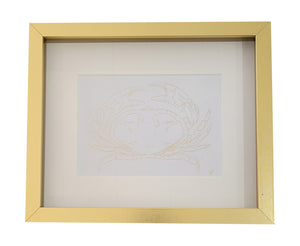 Framed Metallic Gold Crab on White 8x10